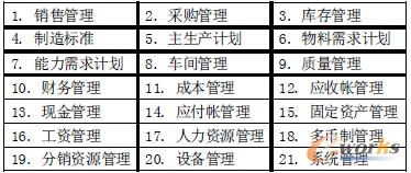 表1 ERP功能模塊組成